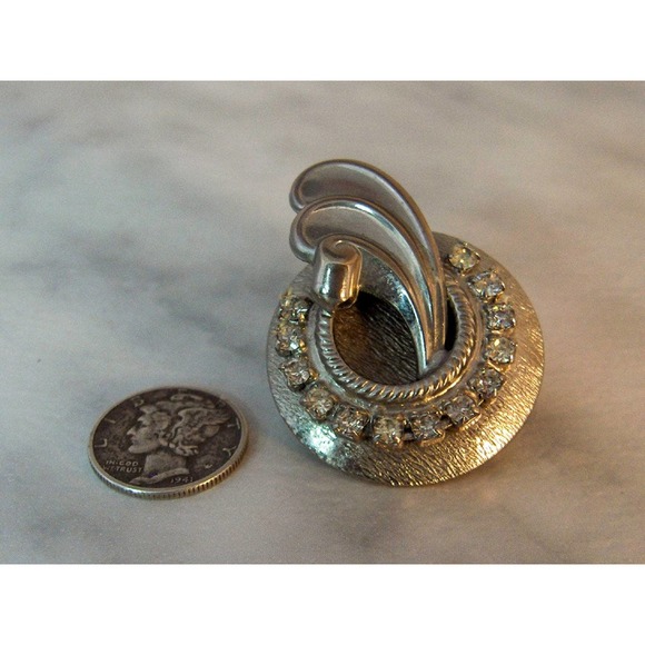Vintage Silver Retro Diamond Rhinestone Brooch Pin , Circa 1950 s - Picture 2 of 5